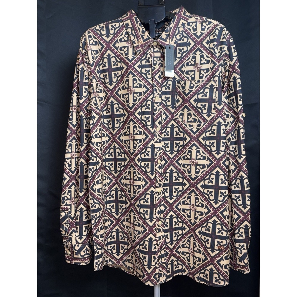 Rich Gang YMCMB‎ Geometric Cross Medallion Print Long Sleeve Shirt Size 2XL